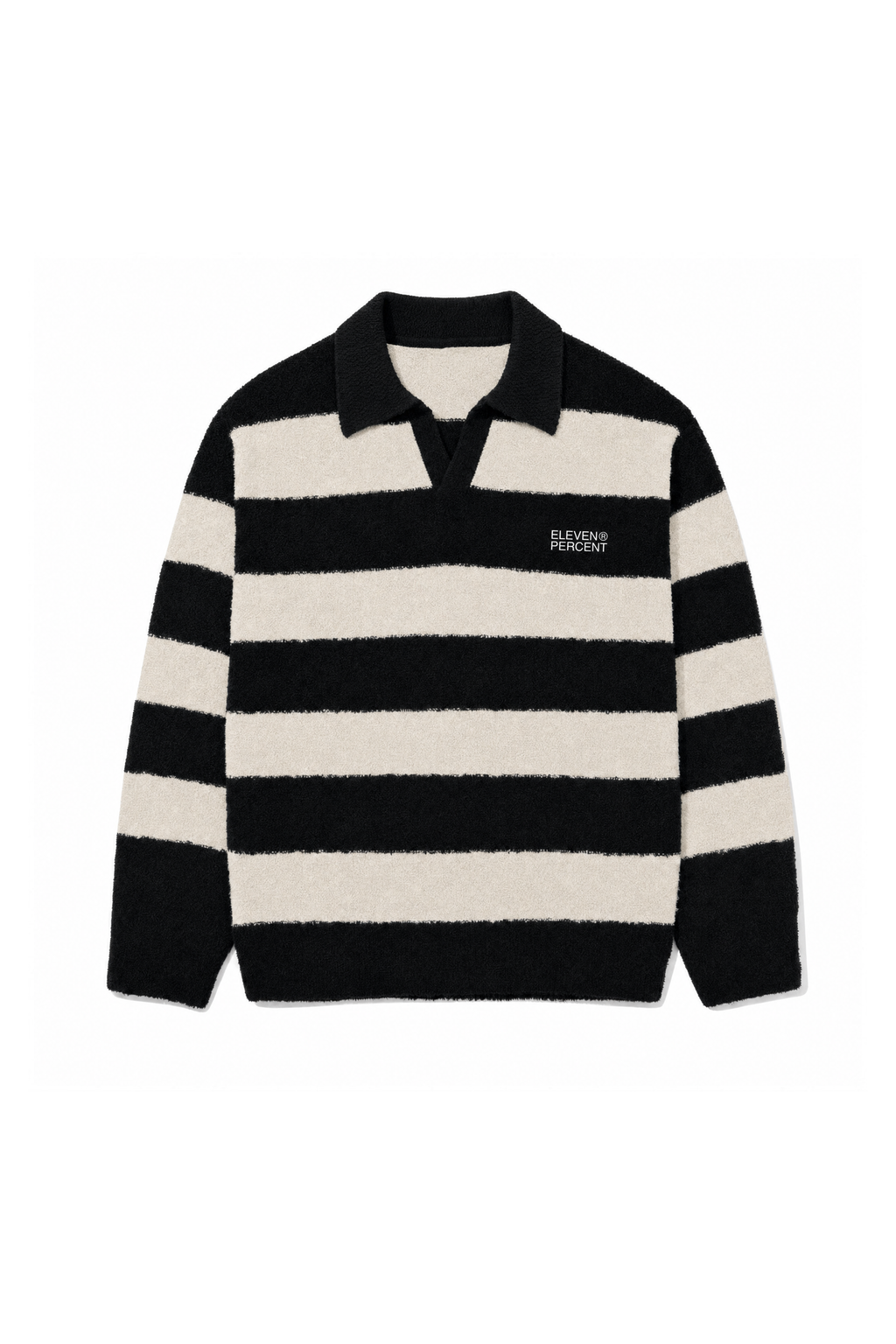 BLACK STRIPE FUZZY POLO