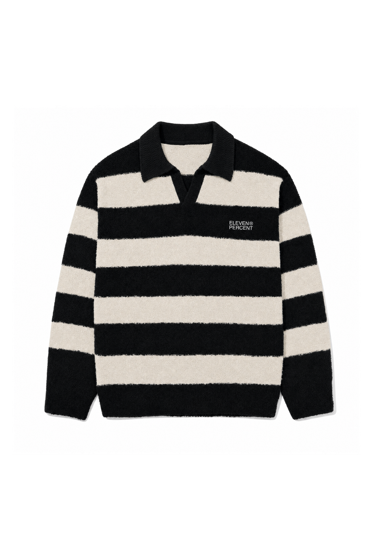 BLACK STRIPE FUZZY POLO