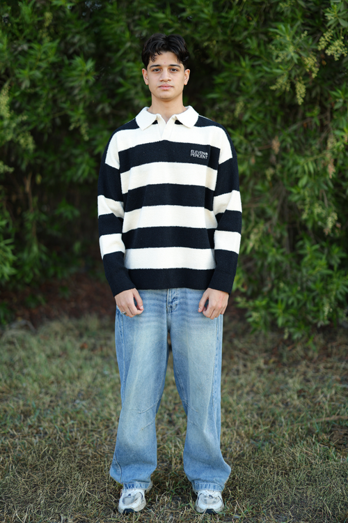 BLACK STRIPE FUZZY POLO