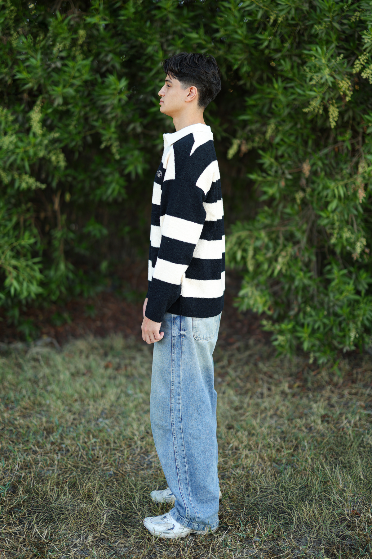 BLACK STRIPE FUZZY POLO
