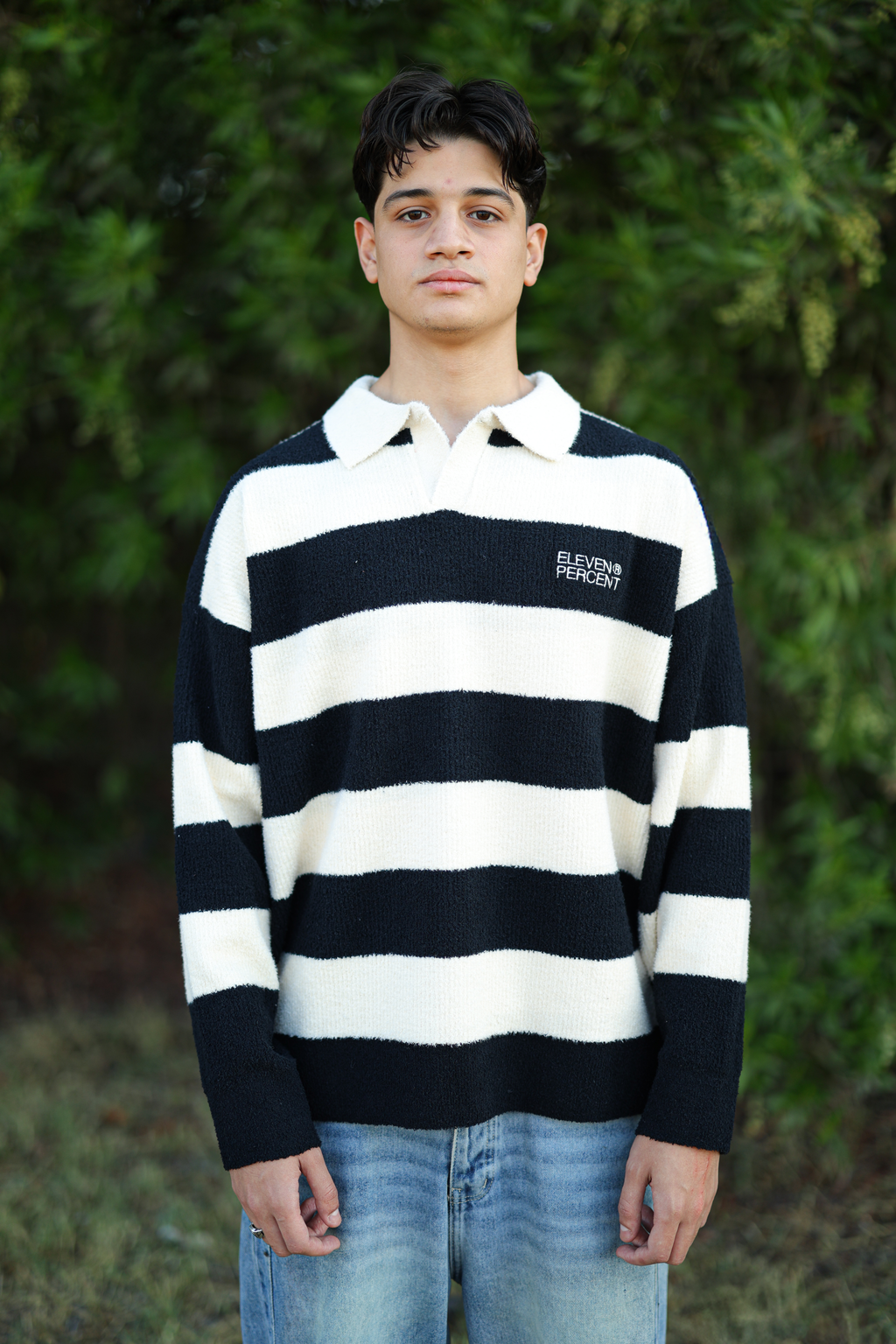 BLACK STRIPE FUZZY POLO