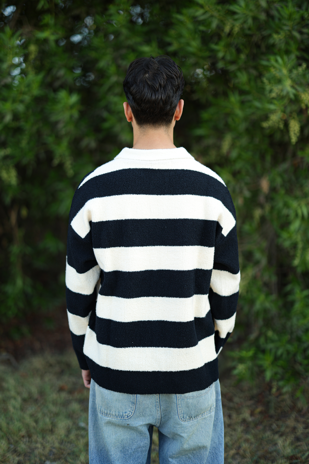 BLACK STRIPE FUZZY POLO