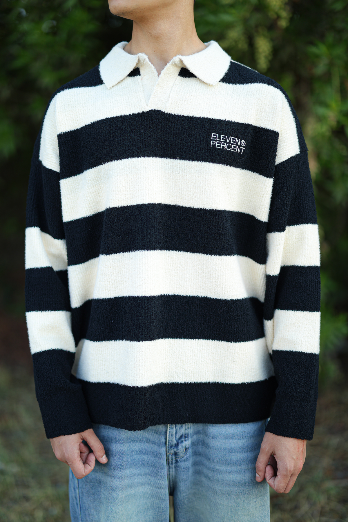 BLACK STRIPE FUZZY POLO